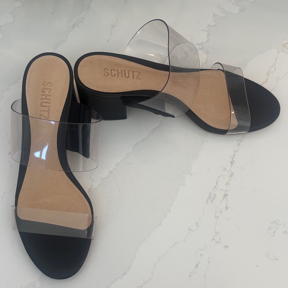 SCHUTZ Black and Transparent Strap Slide Sandal Size 6.5  NWT - Picture 3 of 11